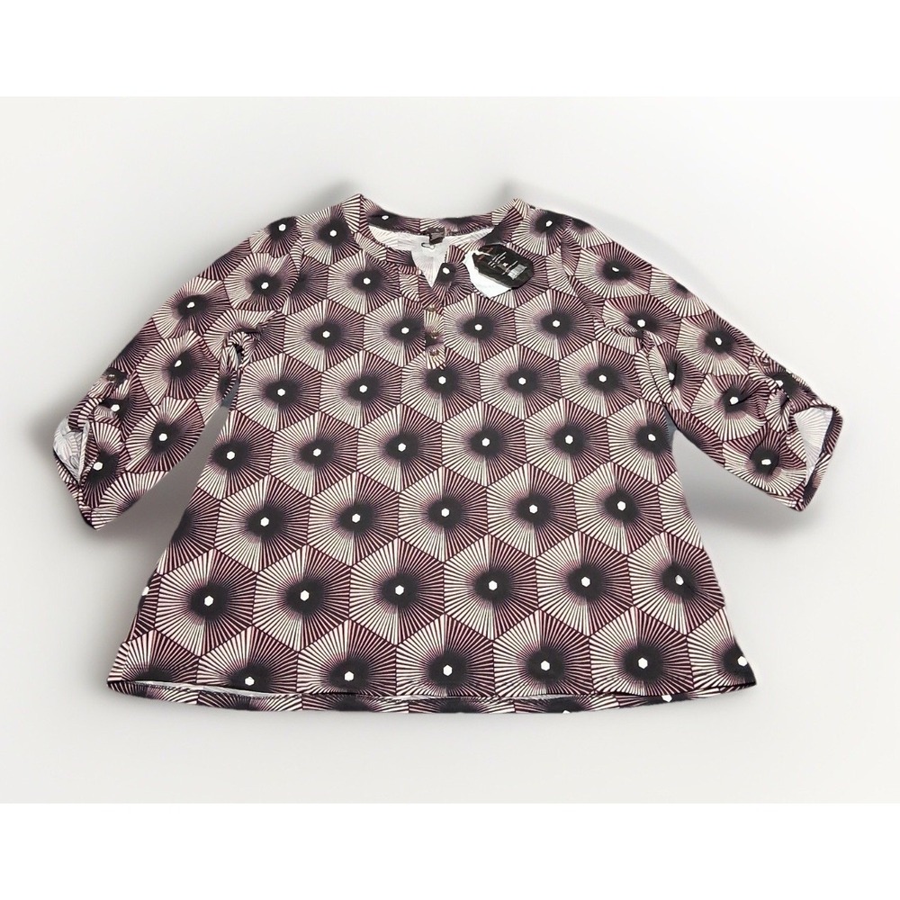 Carolyn Taylor Womens XL Fanation Mauve Geometric‎ 3/4 Sleeve Knit Top NWT